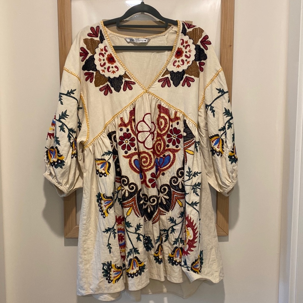 Zara linen blended embroidered dress